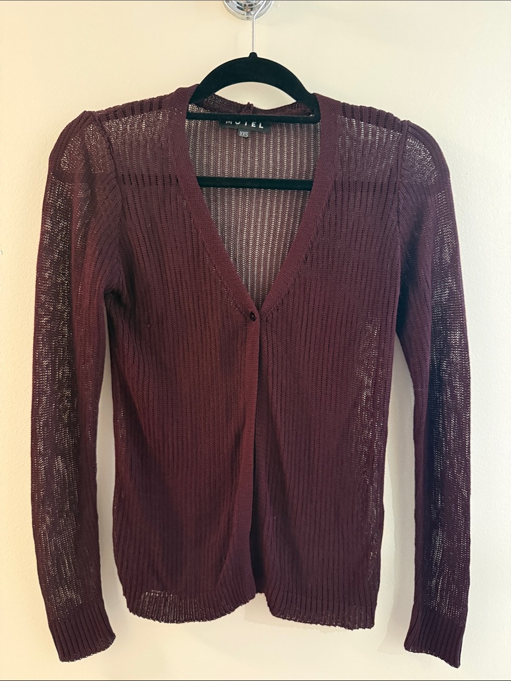 Motel Rocks Burgundy Single-Button Cardigan Sweater - XXS